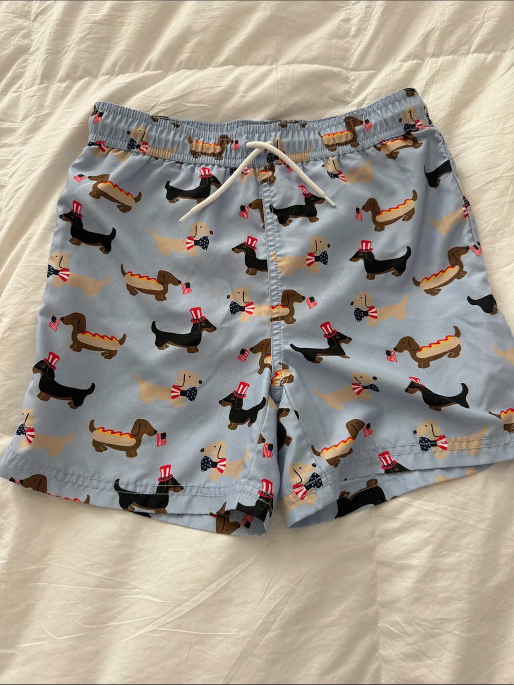 Light Blue Dachshund Print Swim Trunks